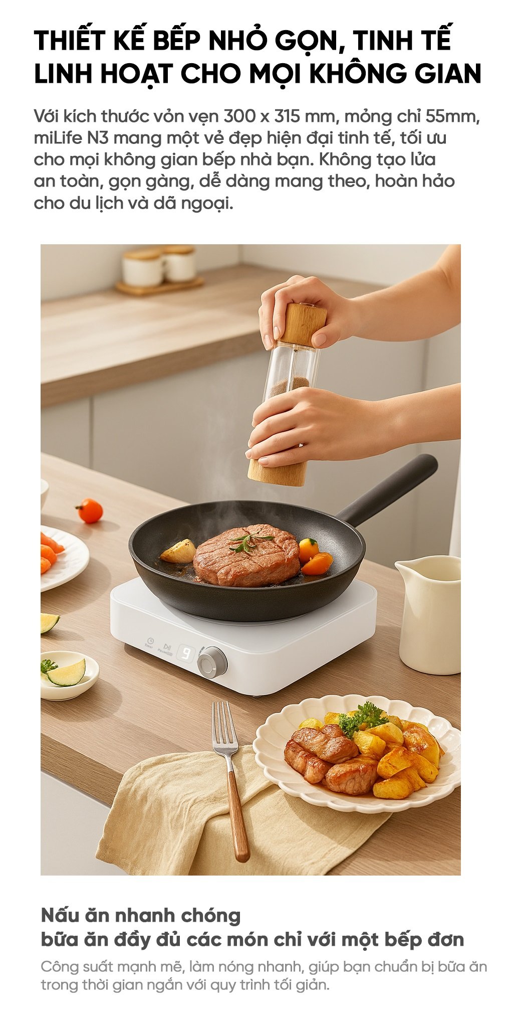 Bếp từ đơn miLife N3 vuông thiết kế nhỏ gọn
