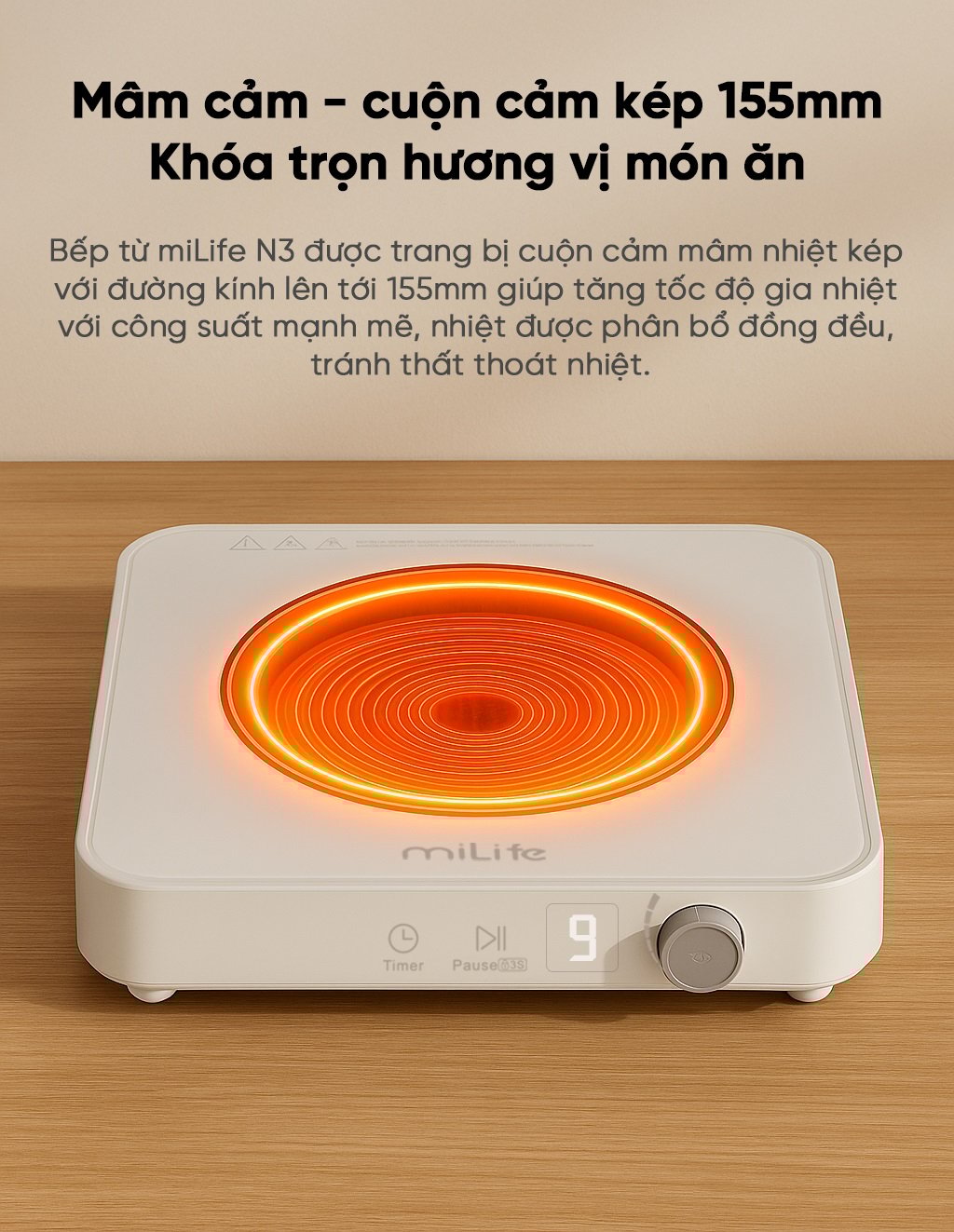 Bếp từ đơn miLife N3 vuông đảm bảo chất lượng món ăn