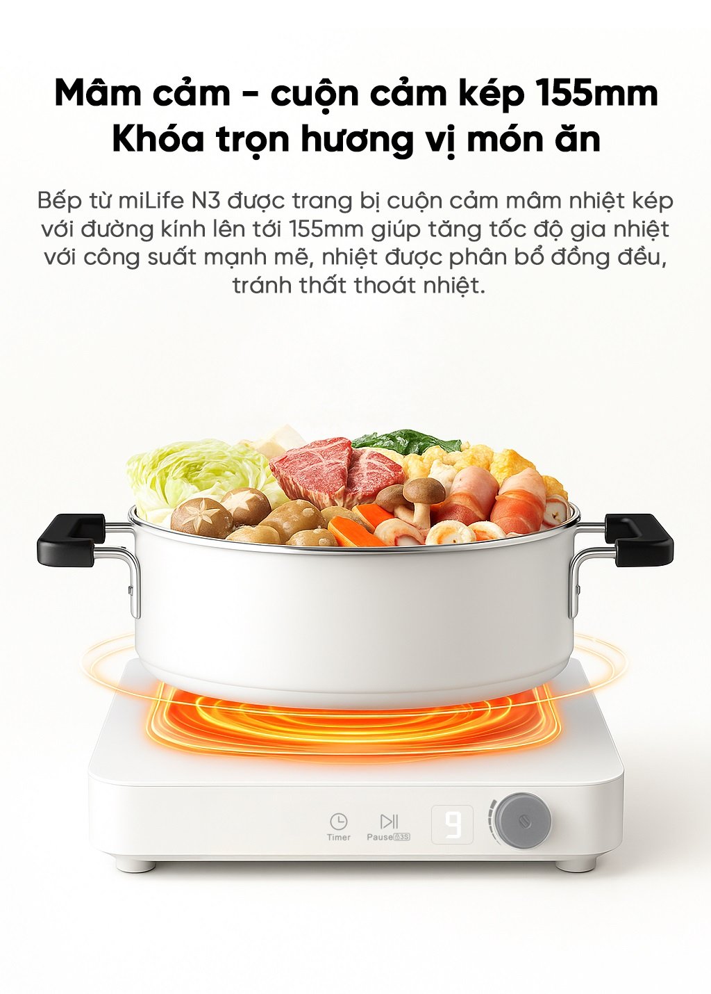 Bếp từ đơn miLife N3 vuông mâm cảm - cuộn cảm