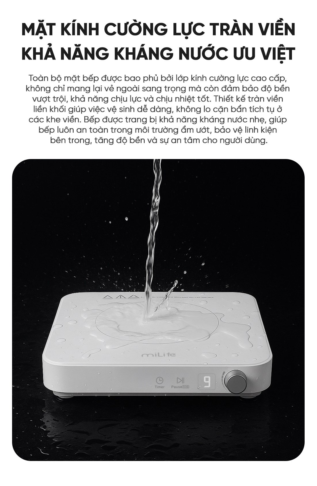 Bếp từ đơn miLife N3 vuông chống nước