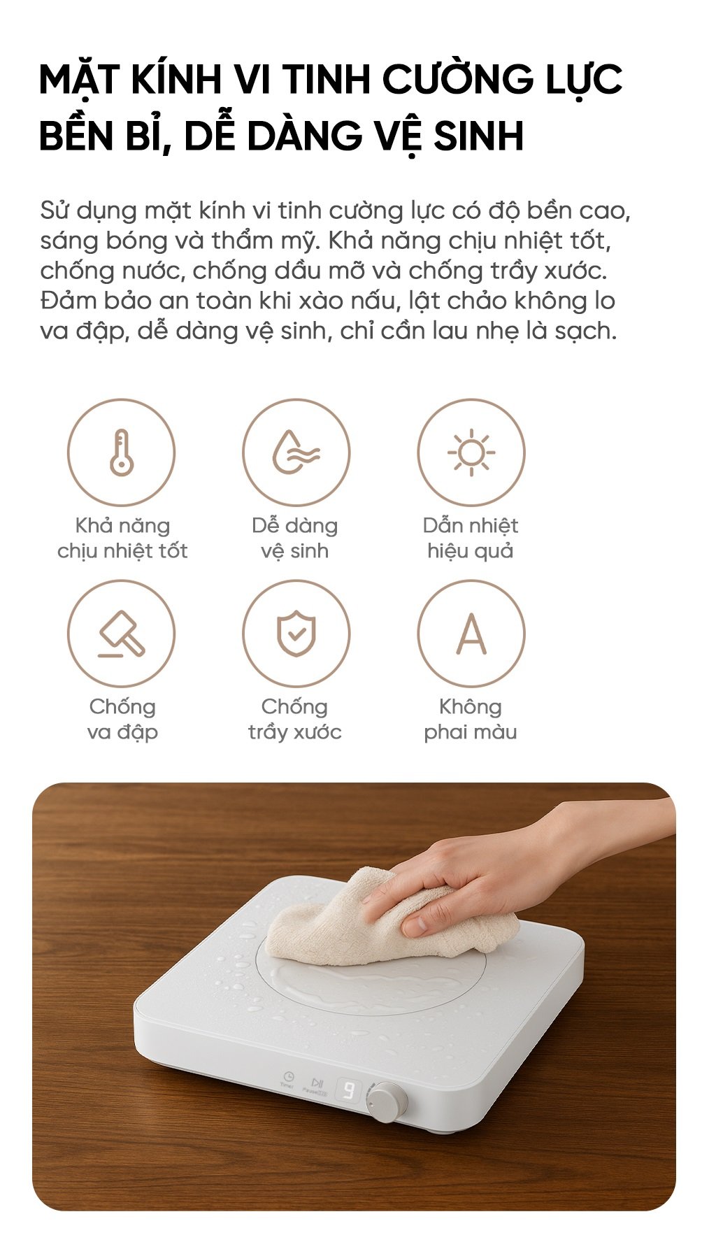 Bếp từ đơn miLife N3 vuông mặt kính cường lực