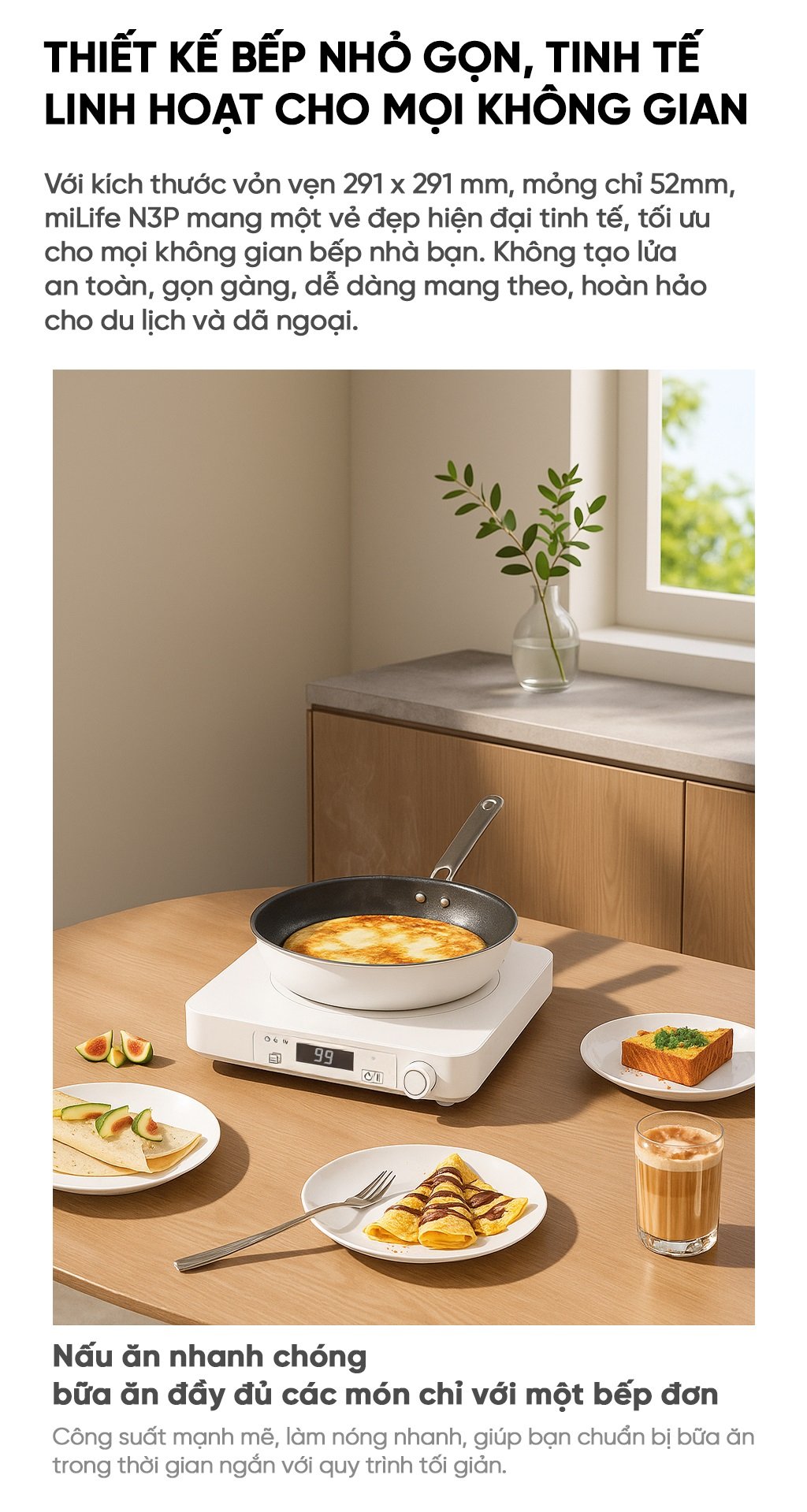 Bếp từ đơn miLife N3P thiết kế bếp nhỏ gọn