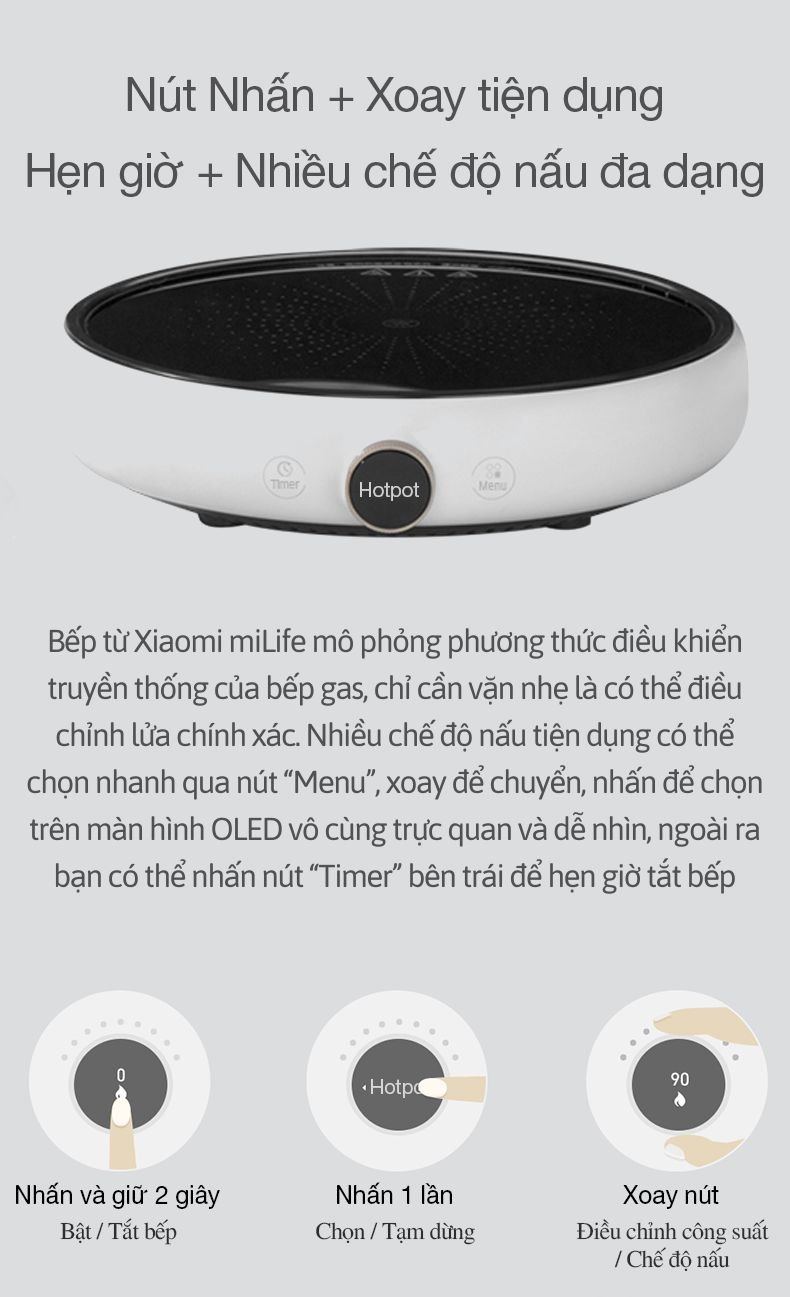 Bếp từ tròn miLife LFT011 nút nhấn + xoay