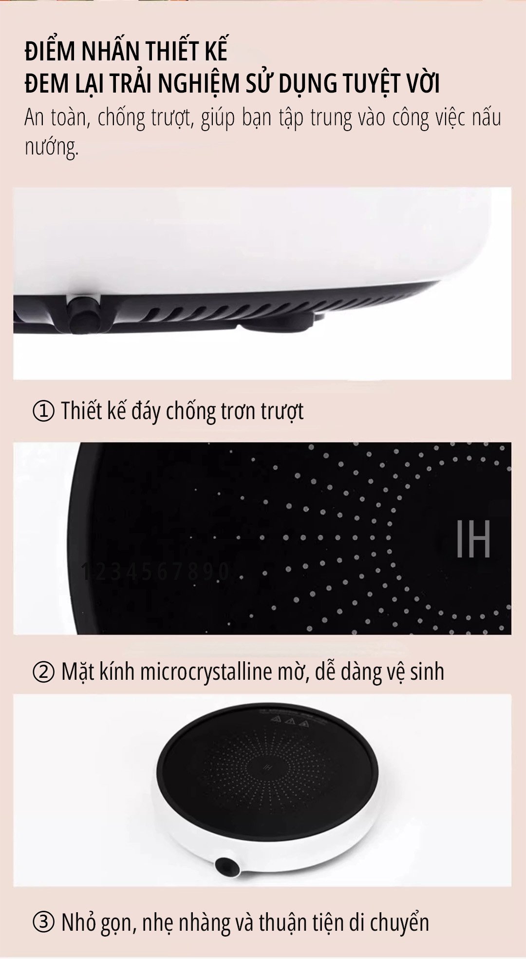 Bếp từ Xiaomi miLife Youth Lite 9 mức nhiệt điểm nhấn thiết kế