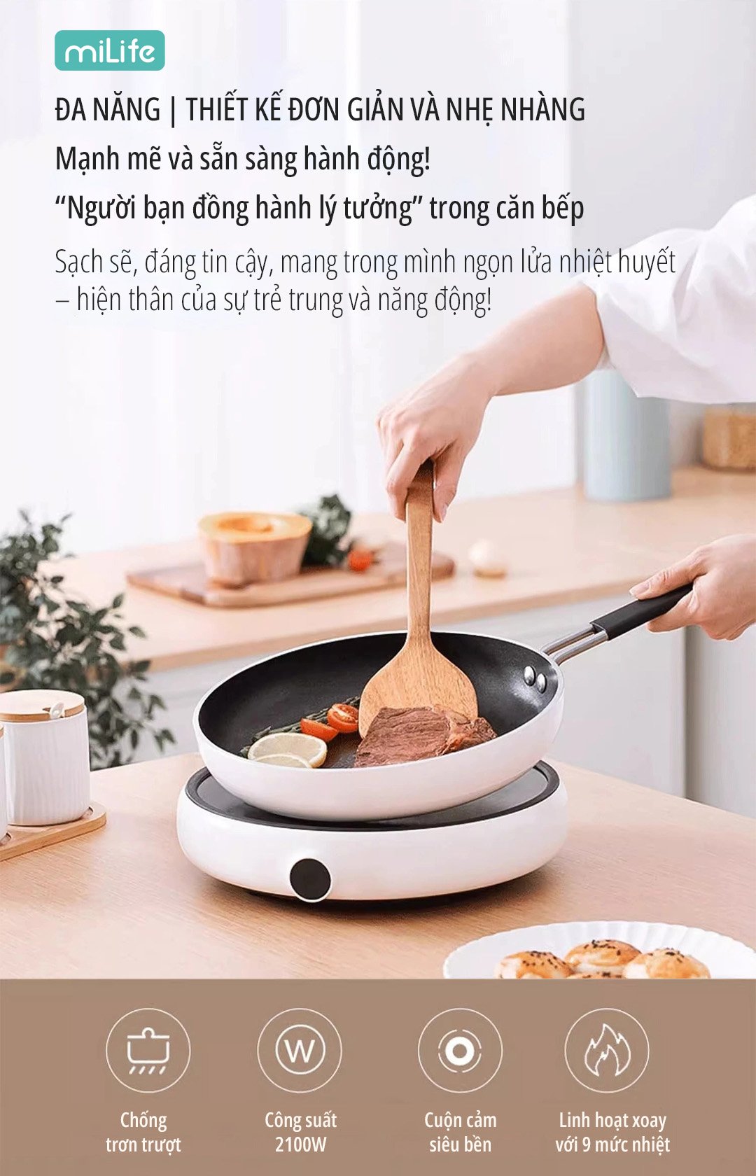 Bếp từ Xiaomi miLife Youth Lite 9 mức nhiệt thiết kế tinh gọn