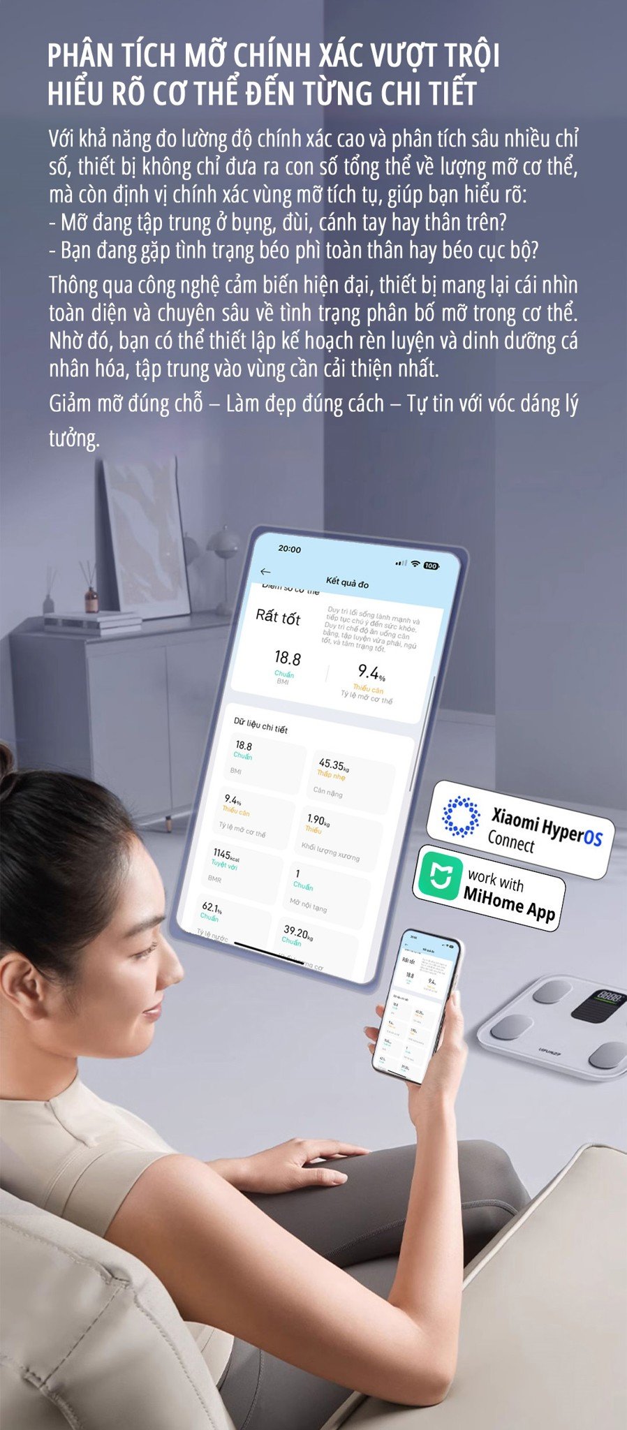 Cân body fat thông minh miLife S40 phân tích mỡ