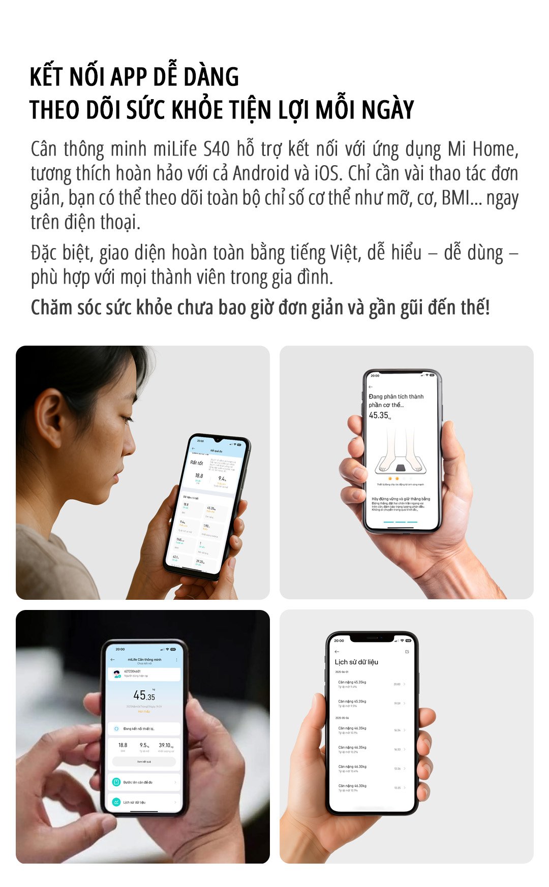 Cân body fat thông minh miLife S40 kết nối app