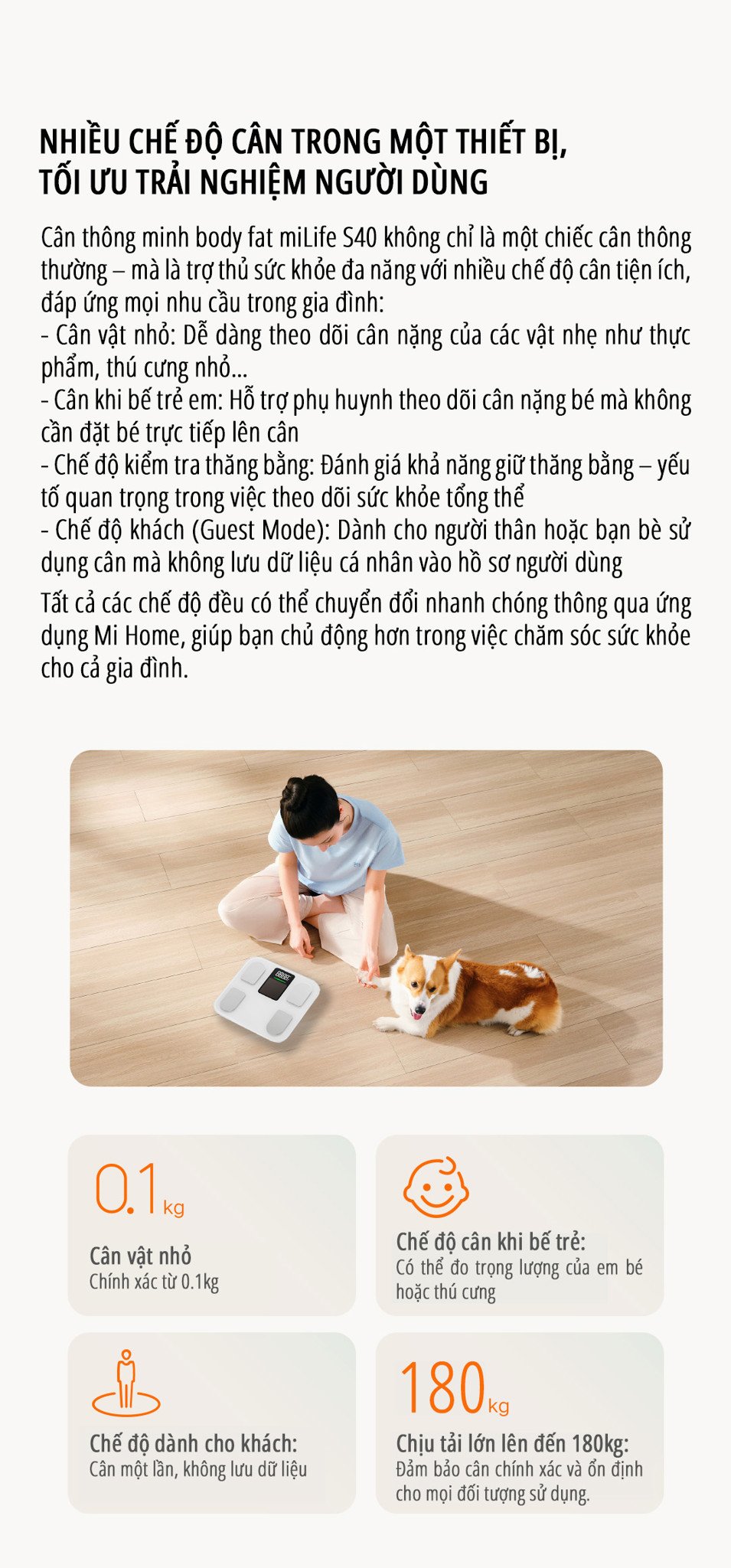 Cân body fat thông minh miLife S40 cân nhiều chế độ