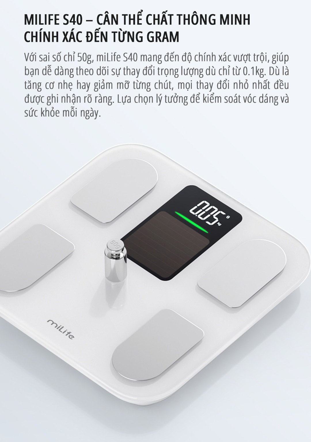 Cân body fat thông minh miLife S40 cân chính xác