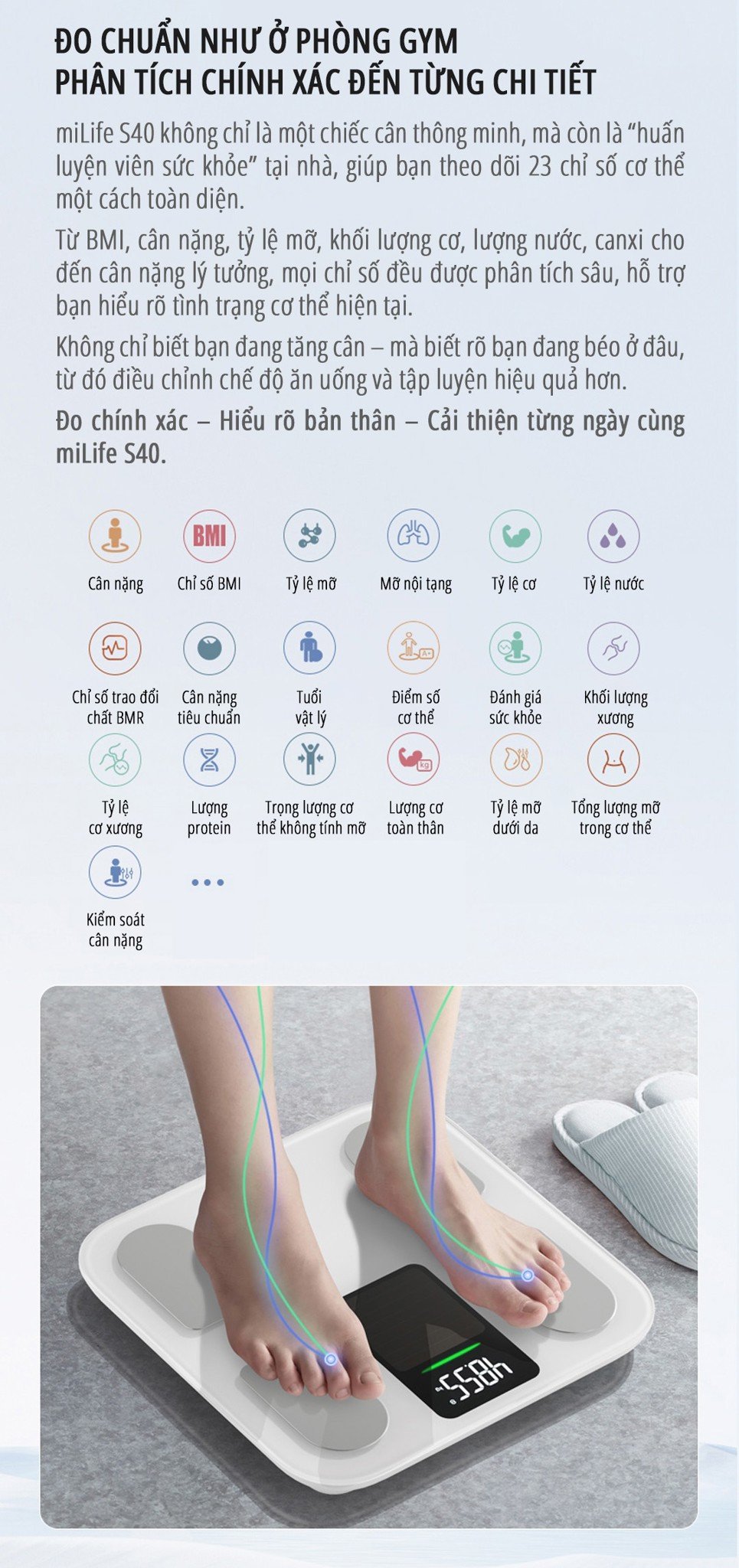 Cân body fat thông minh miLife S40 đo chuẩn xác