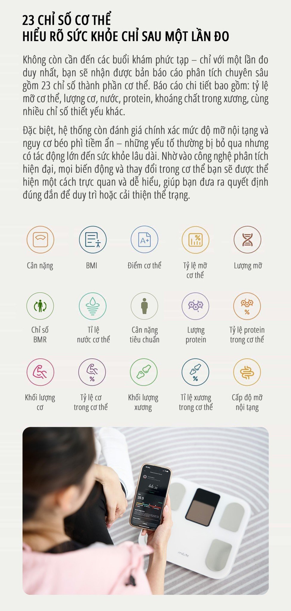 Cân body fat thông minh miLife S40 23 chỉ số