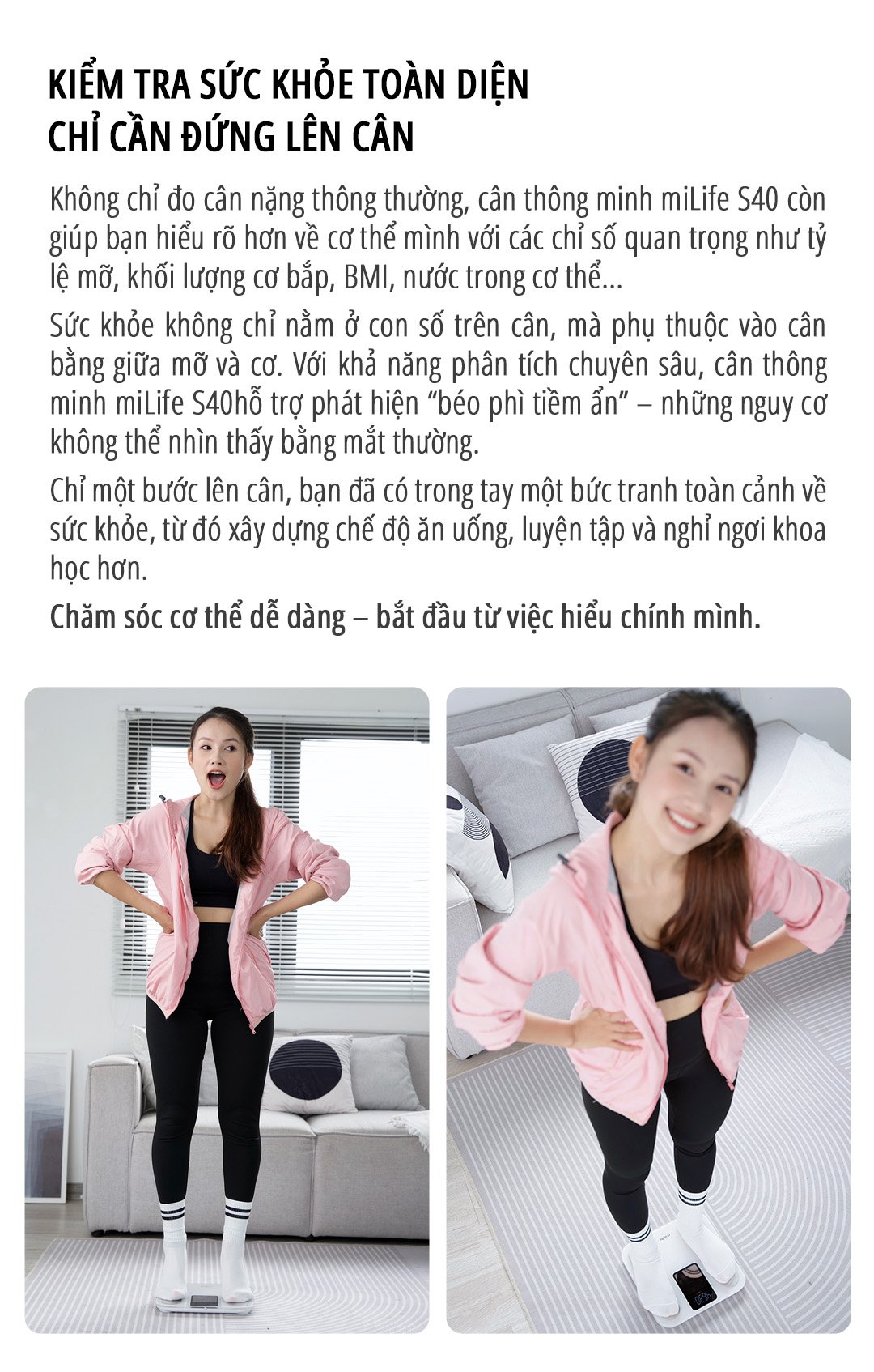 Cân body fat thông minh miLife S40 chỉ số toàn diện