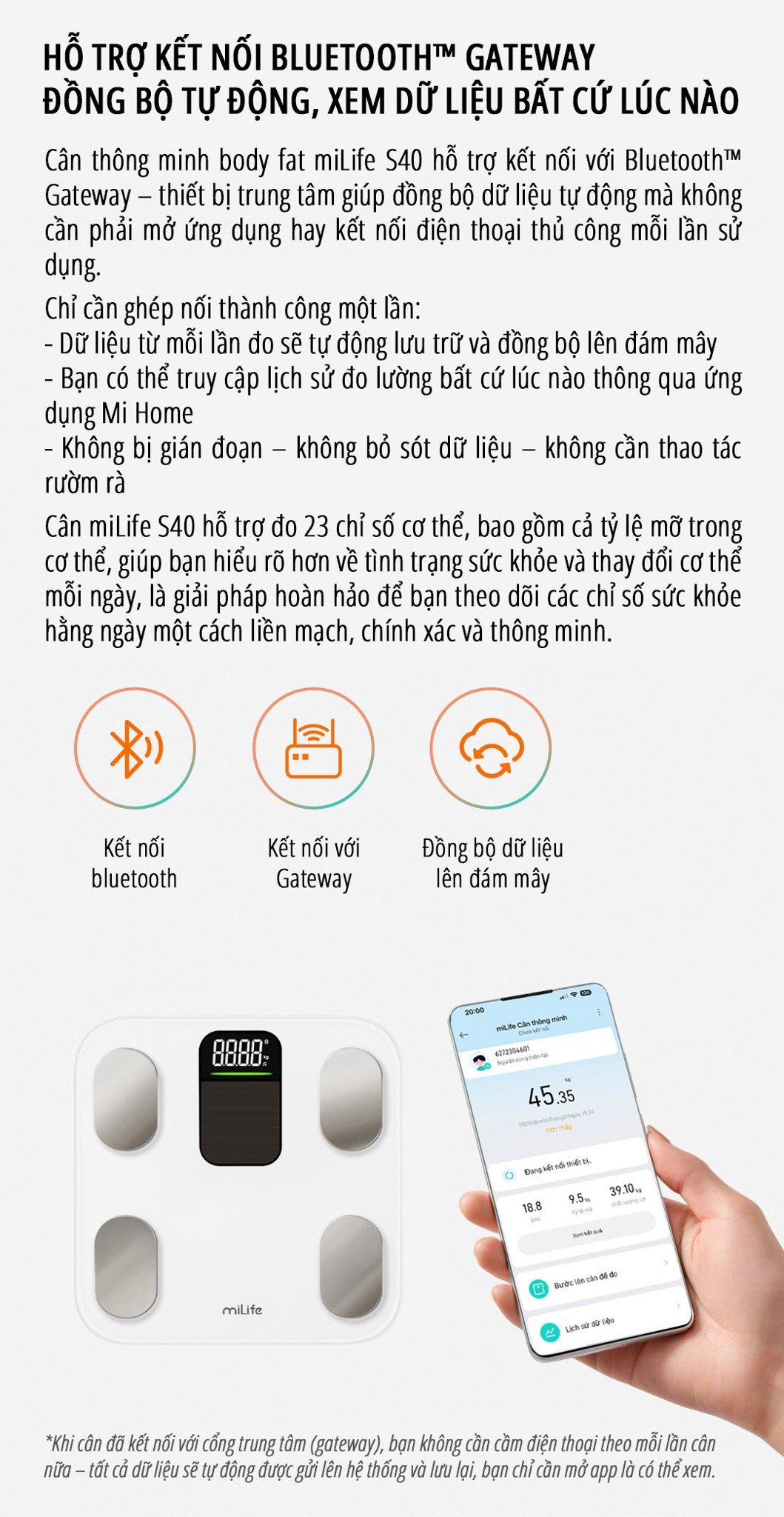 Cân body fat thông minh miLife S40 điều khiển bằng bluetooth