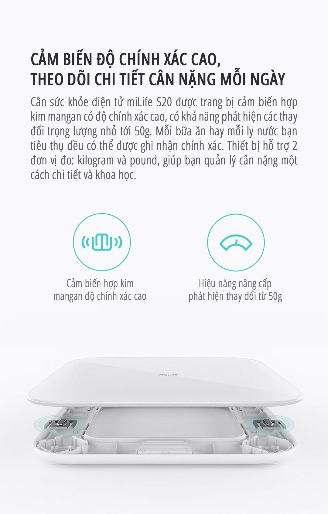 Cân điện tử sức khỏe miLife S20 cảm biến chính xác