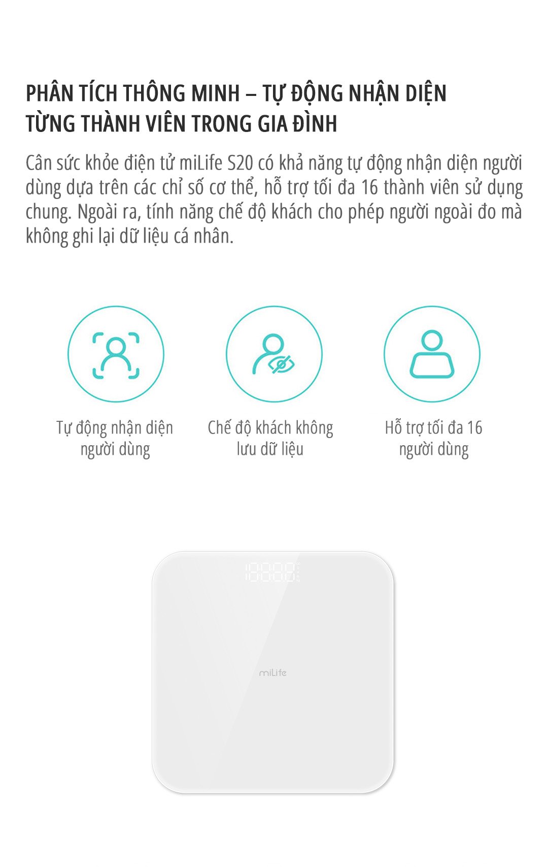 Cân điện tử sức khỏe miLife S20 thiết kế an toàn