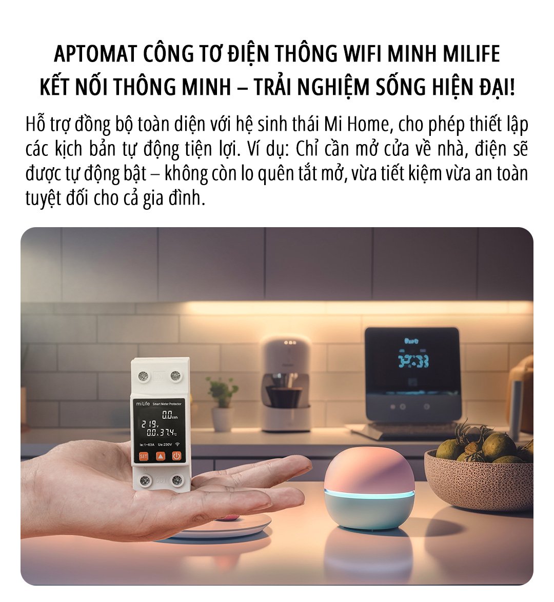 Công tơ điện thông minh wifi miLife 63A aptomat thông minh