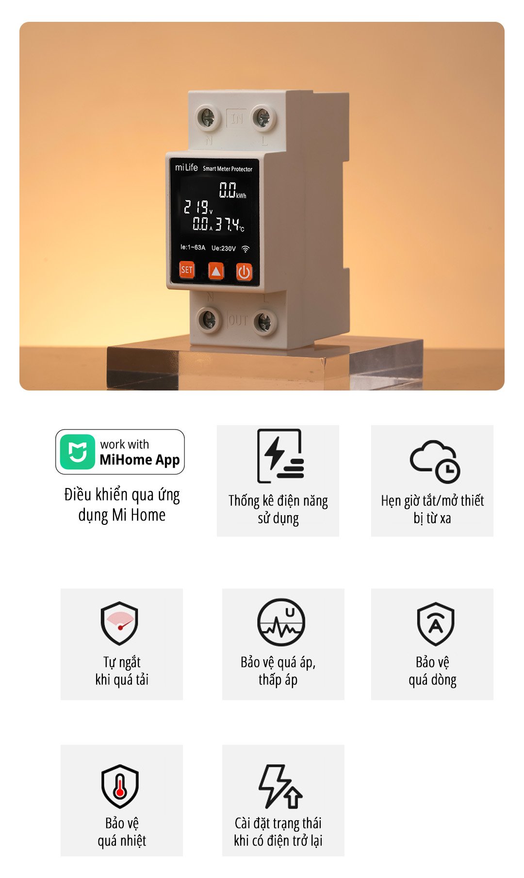 Công tơ điện thông minh wifi miLife 63A ưu điểm nổi bật