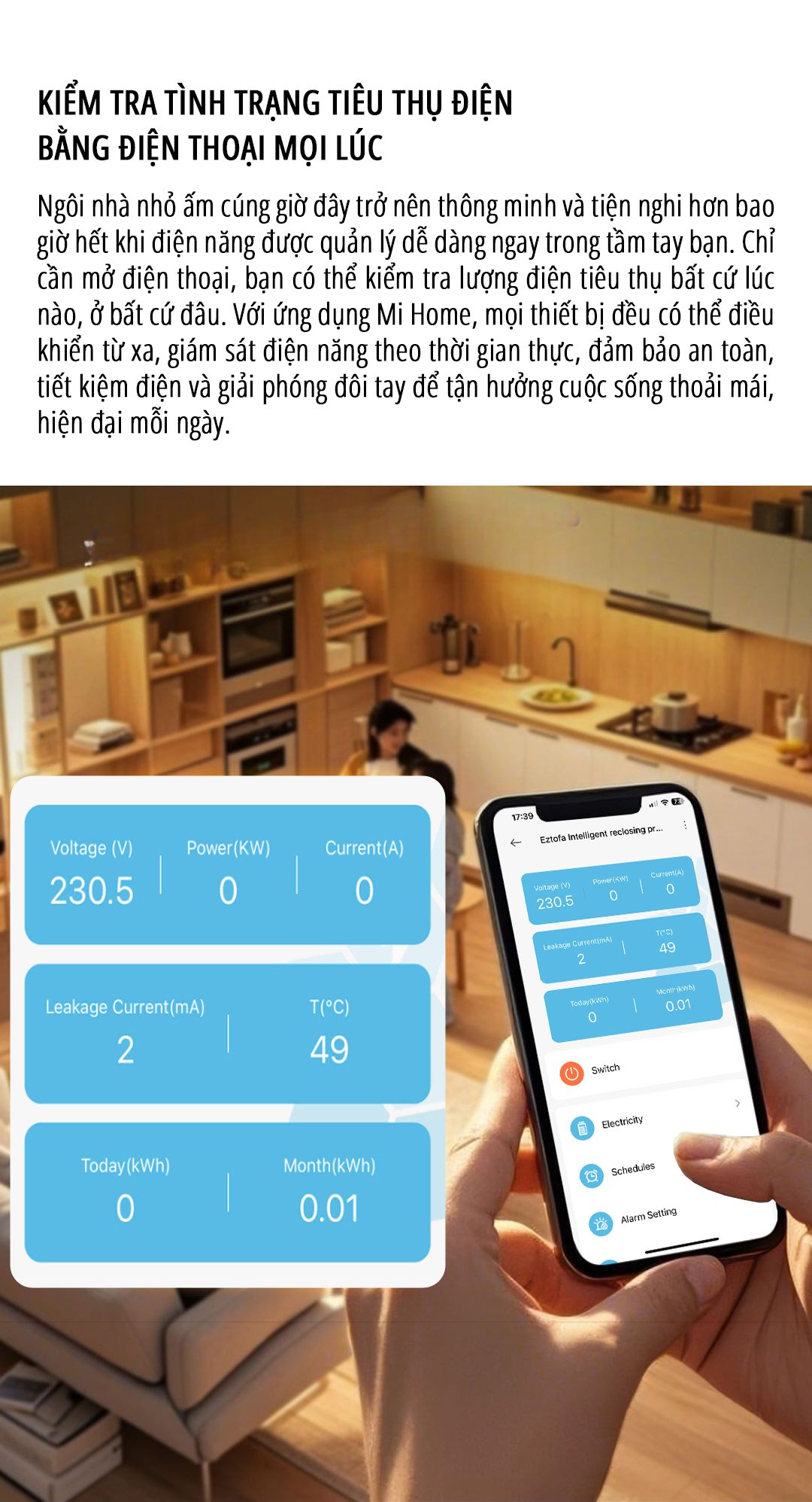 Công tơ điện thông minh wifi miLife 63A kiểm tra tình trạng tiêu thụ điện