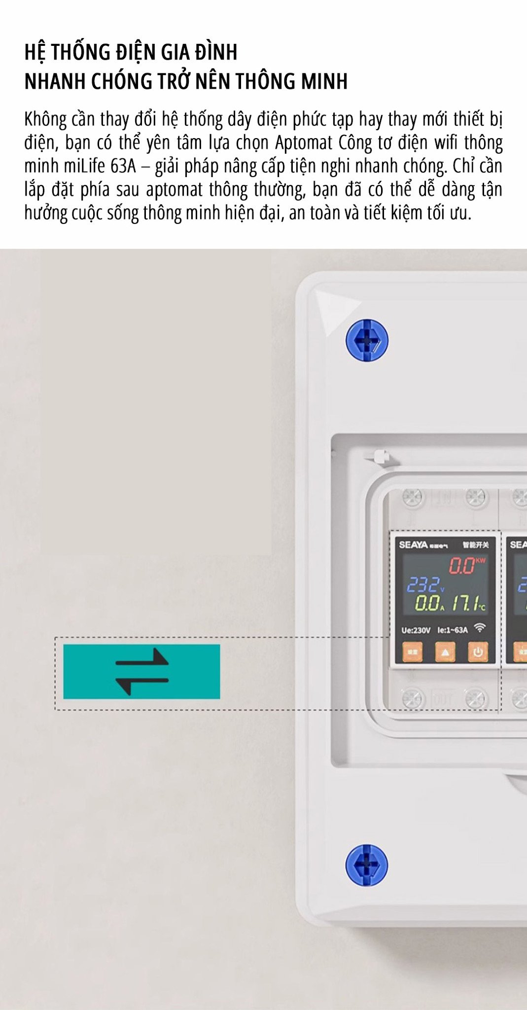 Công tơ điện thông minh wifi miLife 63A hệ thống điện gia đình chế độ hẹn giờ