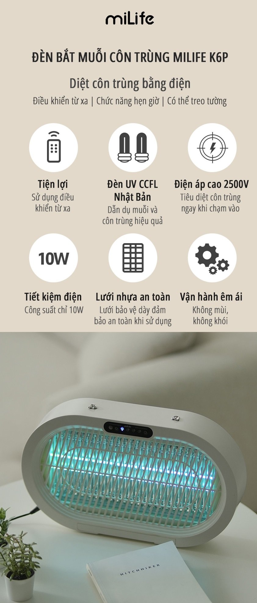 Đèn bắt muỗi côn trùng miLife K6P đặc điểm sản phẩm