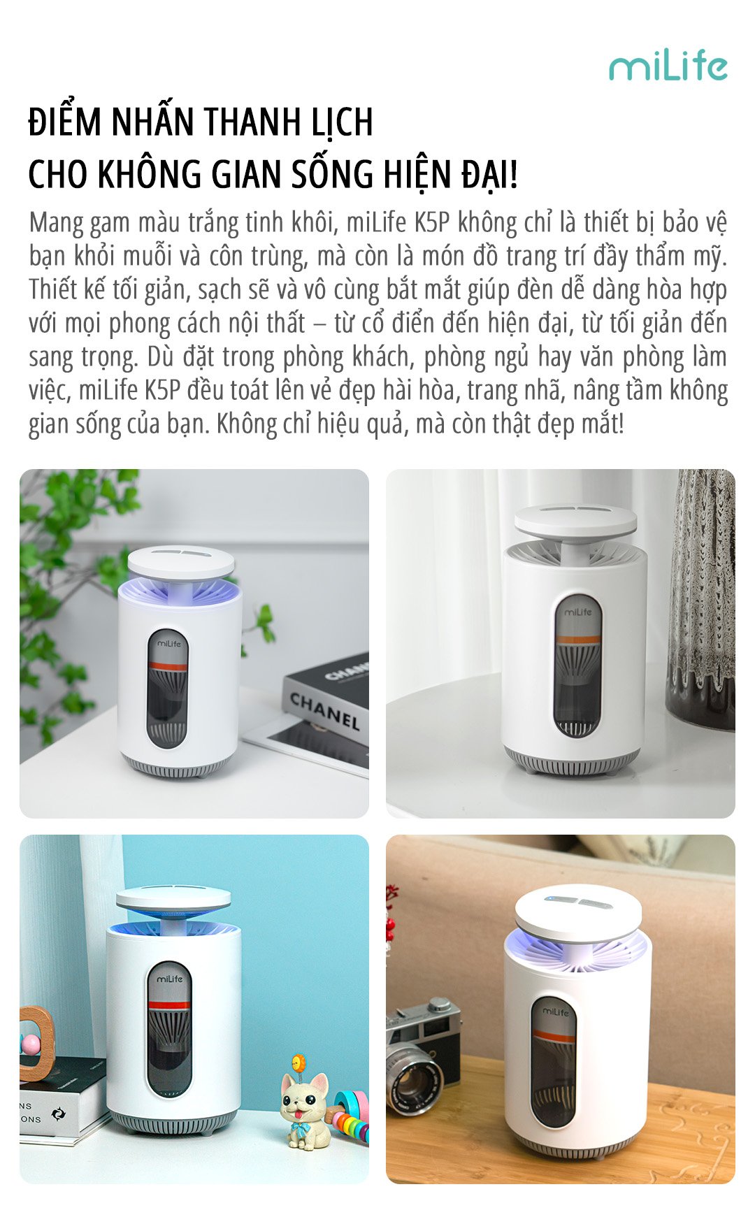 Máy bắt muỗi thông minh miLife K5P điểm nhấn thanh lịch