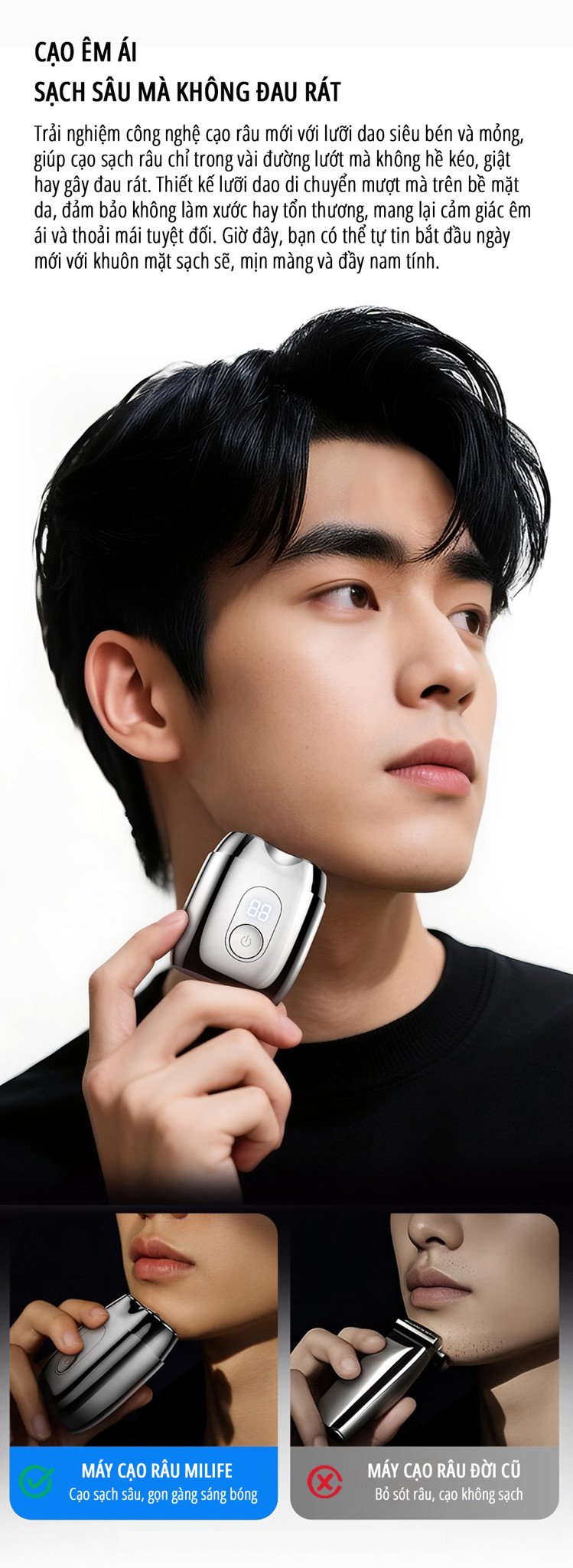 Máy cạo râu mini miLife S60P cạo êm ái