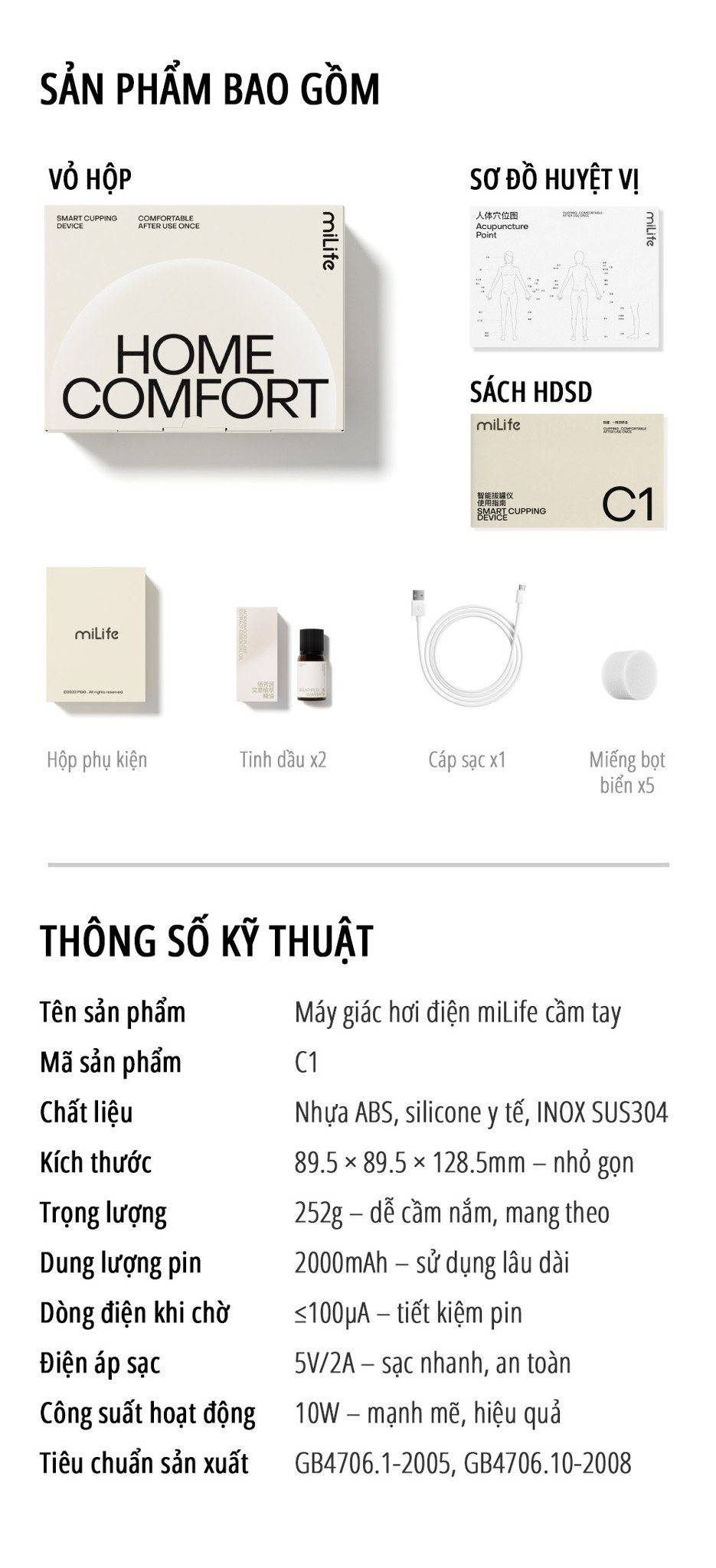 Máy giác hơi điện cầm tay miLife C1 thông số kỹ thuật