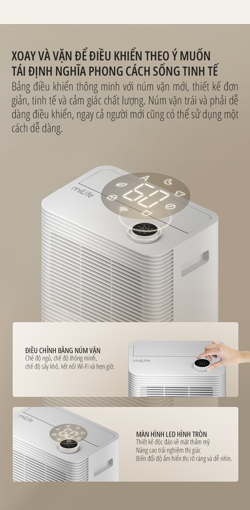 Máy hút ẩm Xiaomi miLife 16L thao tác đơn giản