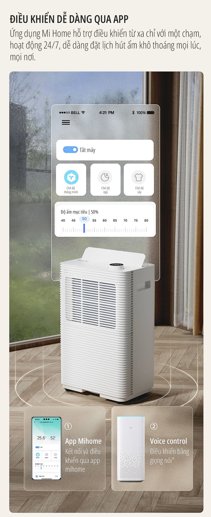 Máy hút ẩm Xiaomi miLife 16L điều khiển qua app