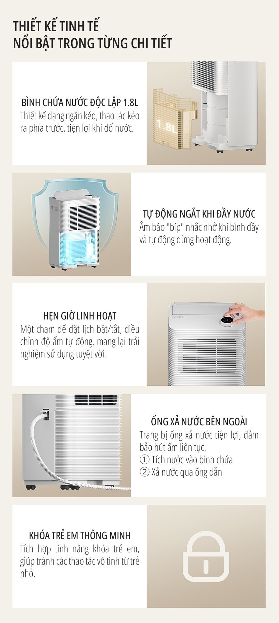Máy hút ẩm Xiaomi miLife 16L thao tác đơn giản