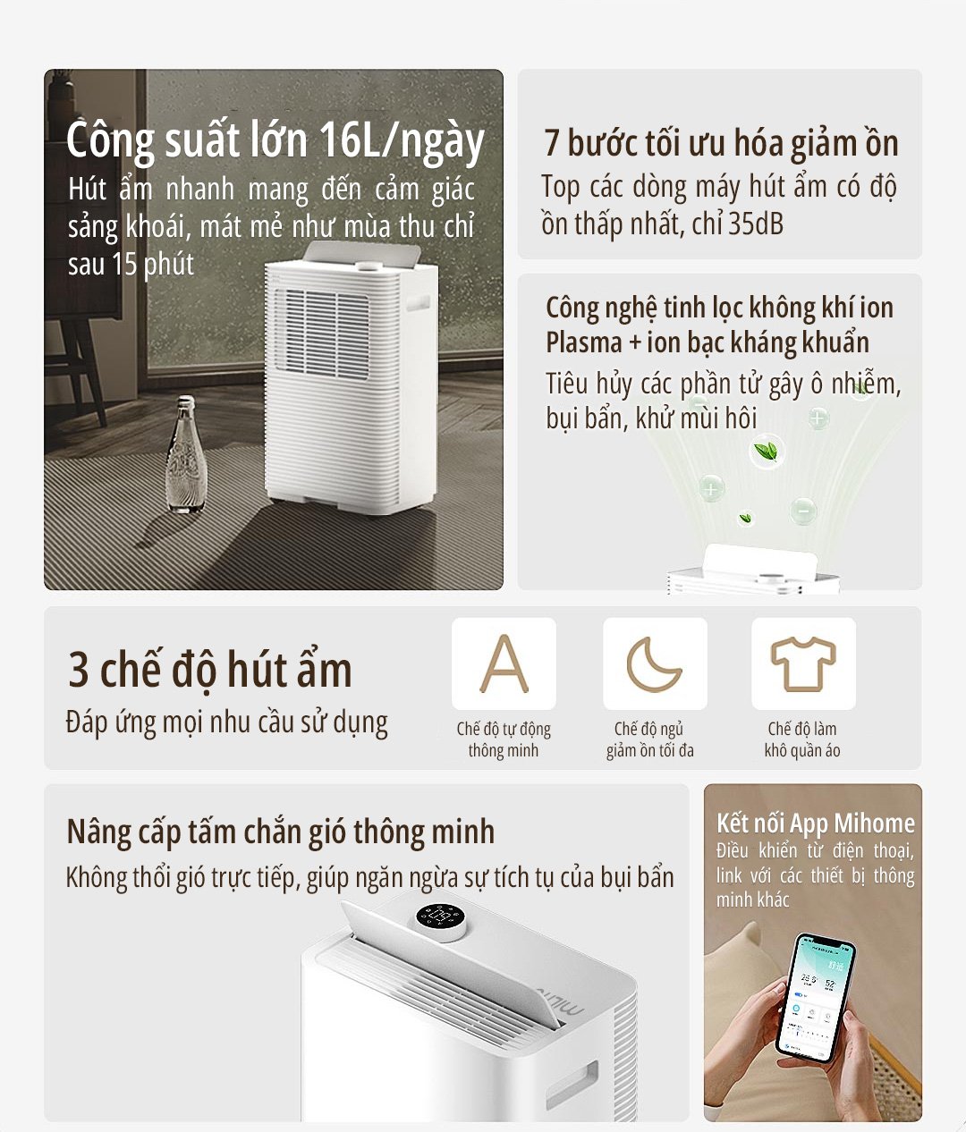 Máy hút ẩm Xiaomi miLife 16L ưu điểm nổi bật