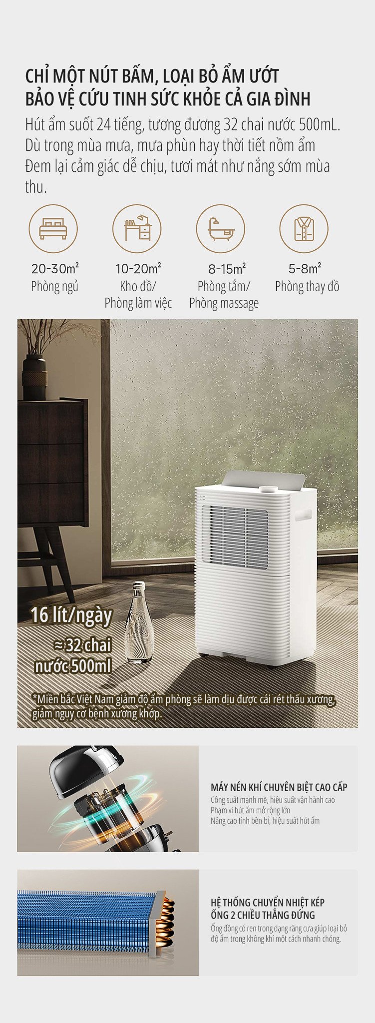 Máy hút ẩm Xiaomi miLife 16L thao tác đơn giản