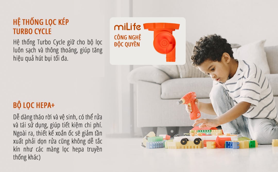 Máy hút bụi cầm tay miLife DX18 hệ thống lọc kép