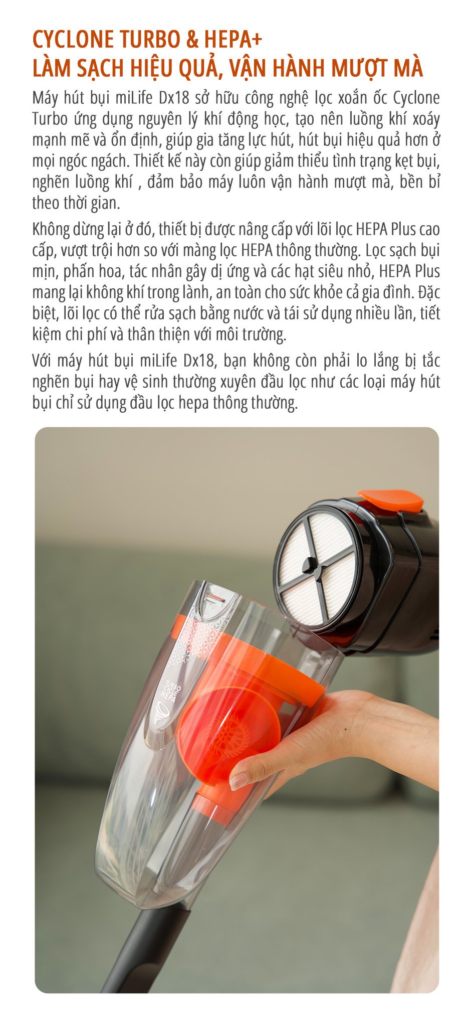 Máy hút bụi cầm tay miLife DX18 công nghệ lọc