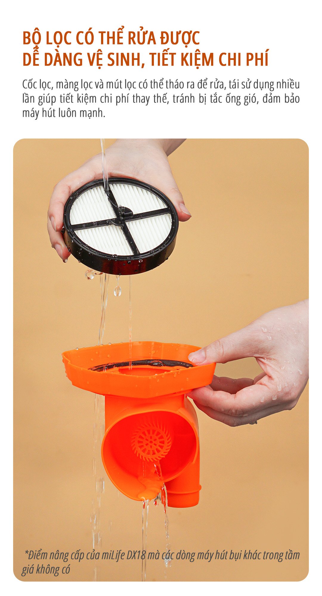 Máy hút bụi cầm tay miLife DX18 bộ lọc tháo rời