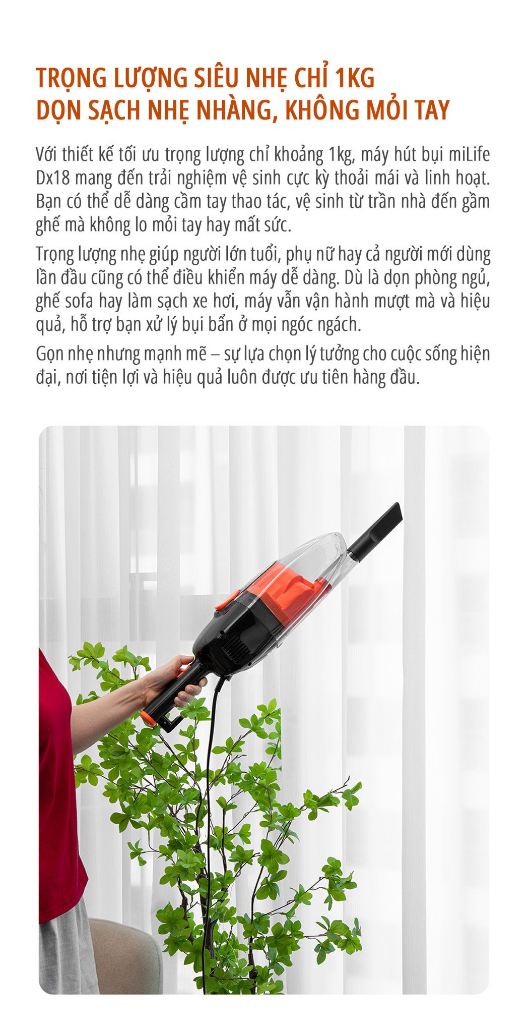 Máy hút bụi cầm tay miLife DX18 trọng lượng nhẹ