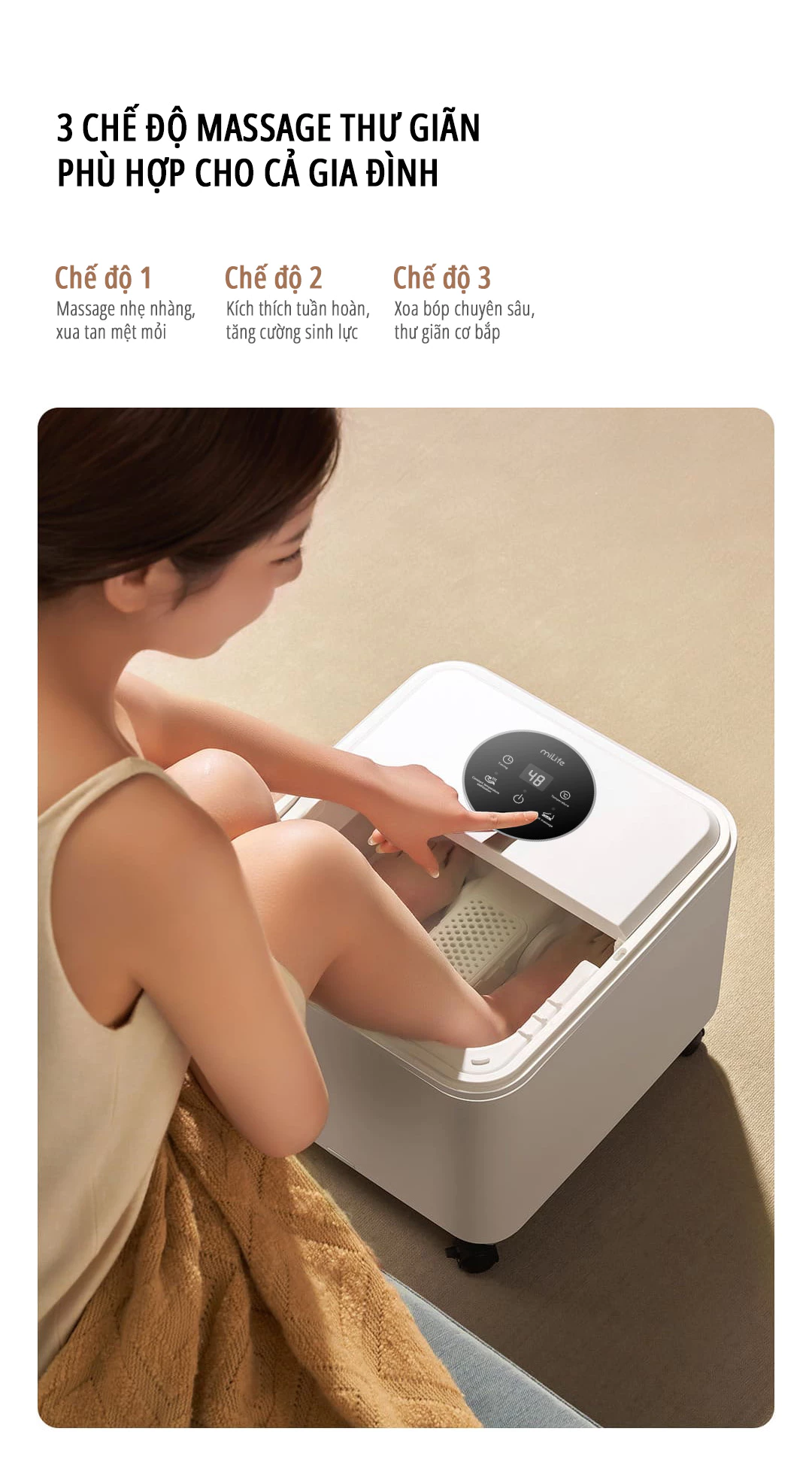 Máy massage ngâm chân Xiaomi miLife YMZ-X6 điều chỉnh dễ dàng