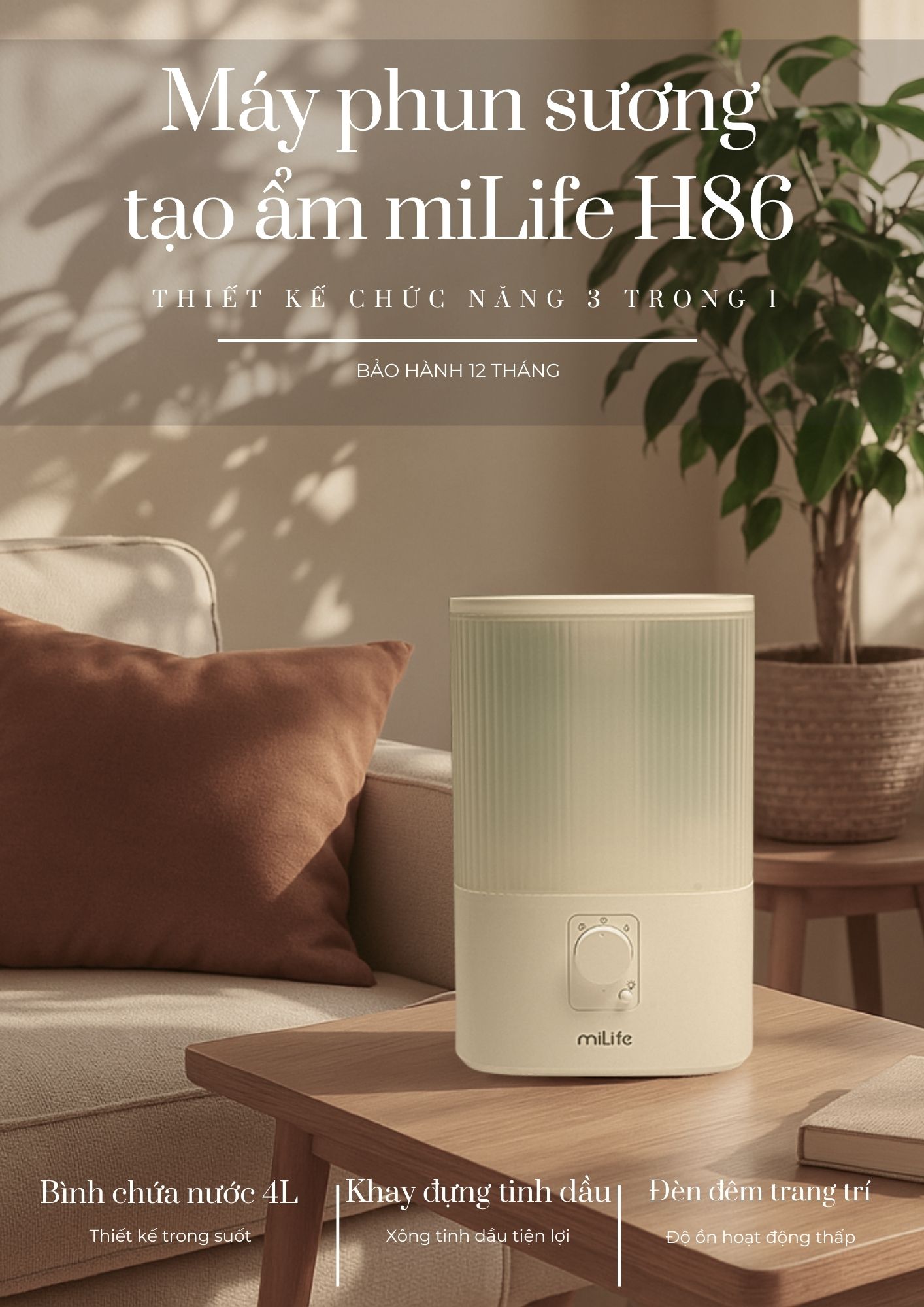 Máy phun sương tạo ẩm miLife H86 - Chính hãng Máy phun sương tạo ẩm miLife H86