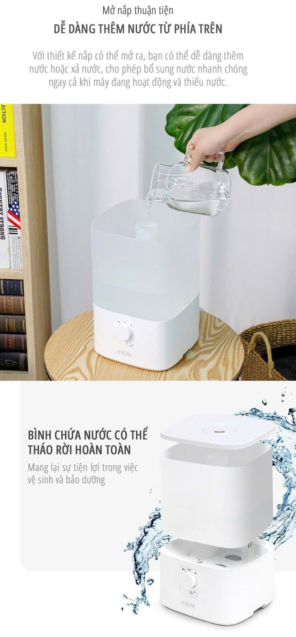 Máy phun sương tạo ẩm miLife H86 dễ dàng thêm nước