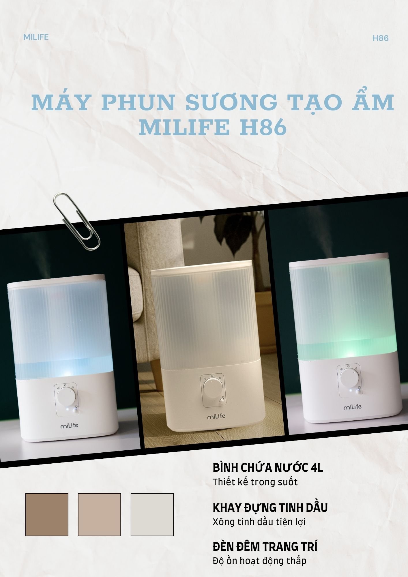 Máy phun sương tạo ẩm miLife H86