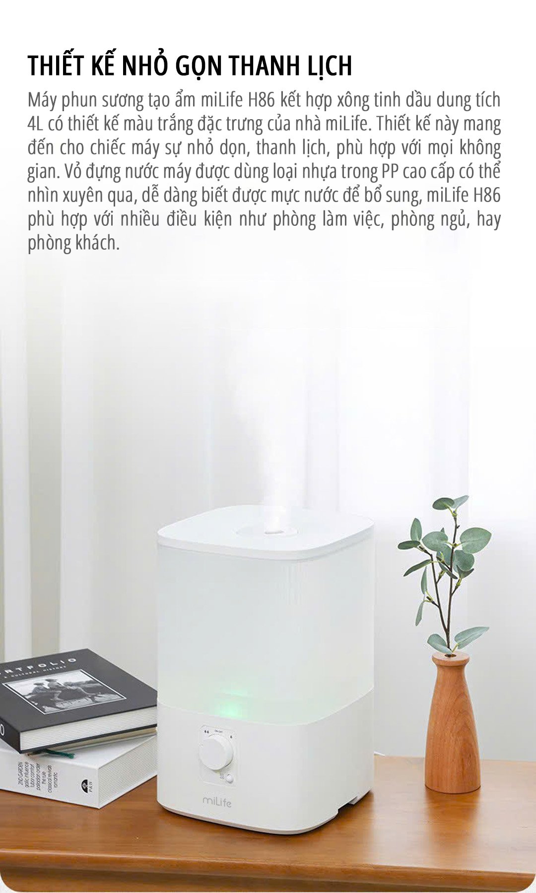 Máy phun sương tạo ẩm miLife H86 thiết kế nhỏ gọn
