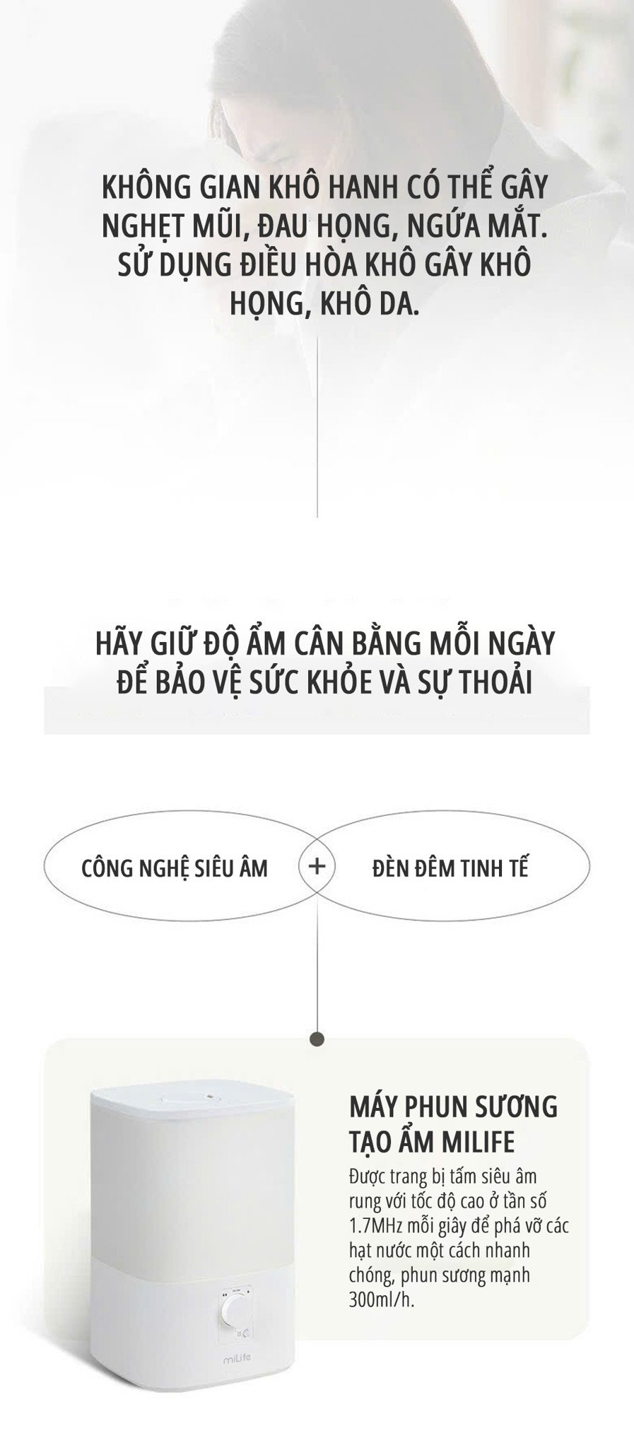 Máy phun sương tạo ẩm miLife H86 công nghệ tiên tiến