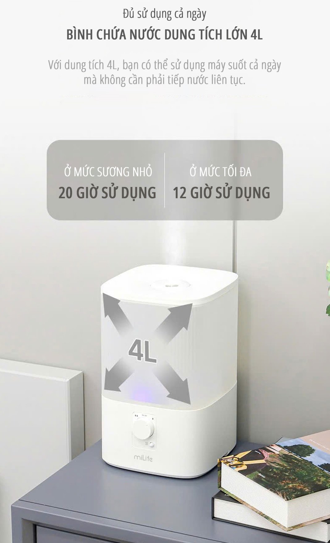 Máy phun sương tạo ẩm miLife H86 bình chứa nước