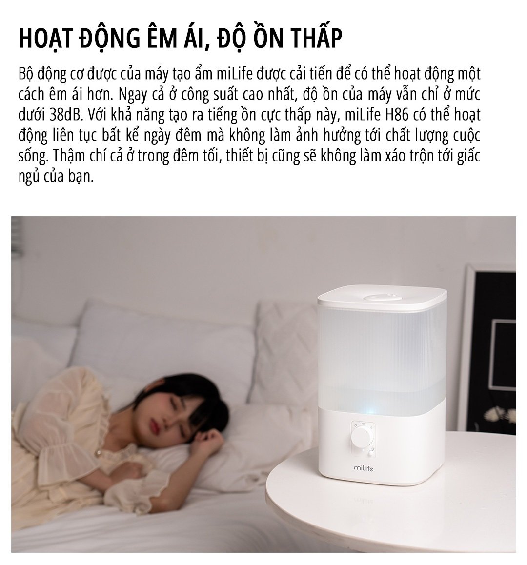 Máy phun sương tạo ẩm miLife H86 hoạt động êm ái