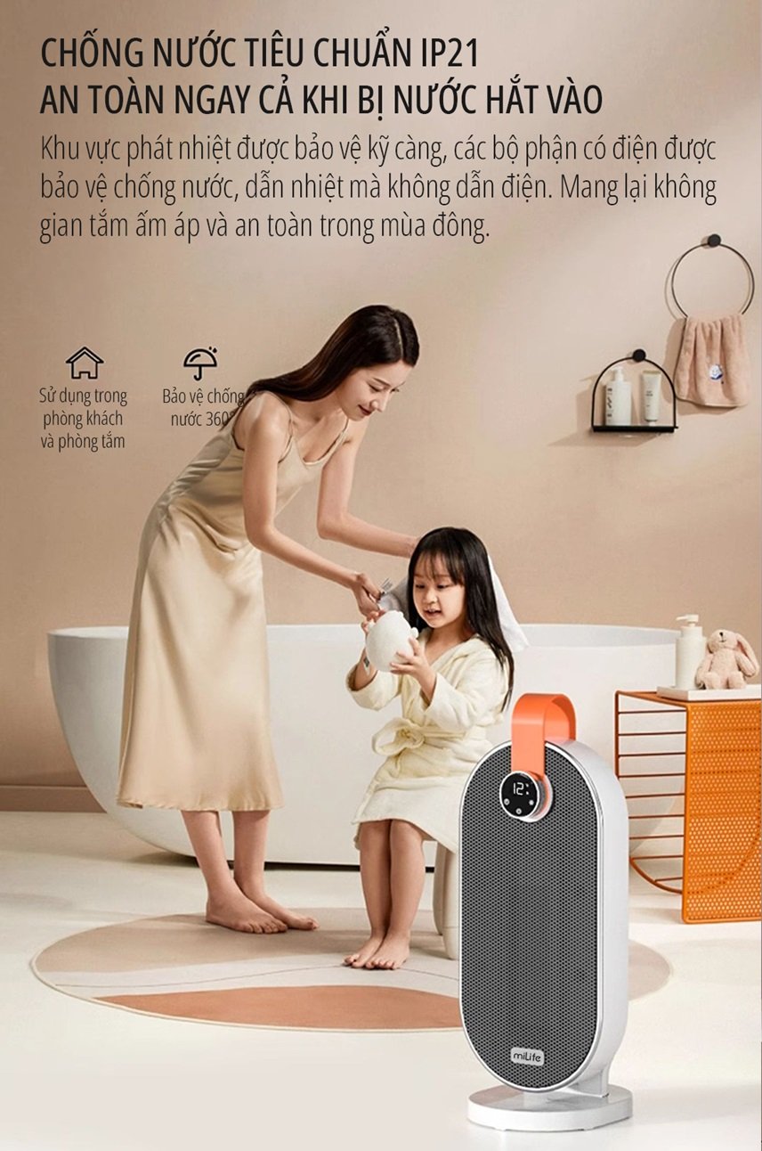 Máy sưởi gốm ceramic miLife chống nước tiêu chuẩn