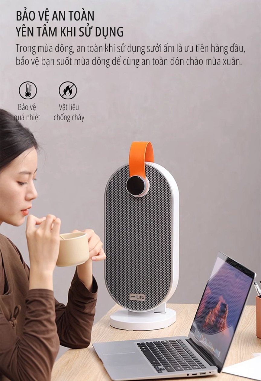 Máy sưởi gốm ceramic miLife bảo vệ an toàn