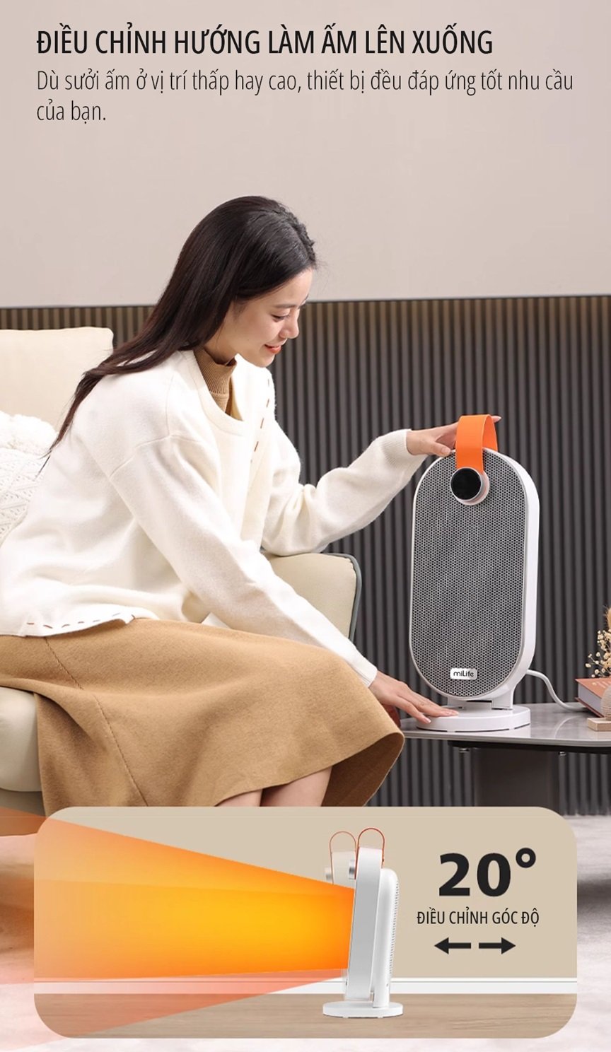Máy sưởi gốm ceramic miLife điều chỉnh hướng sưởi