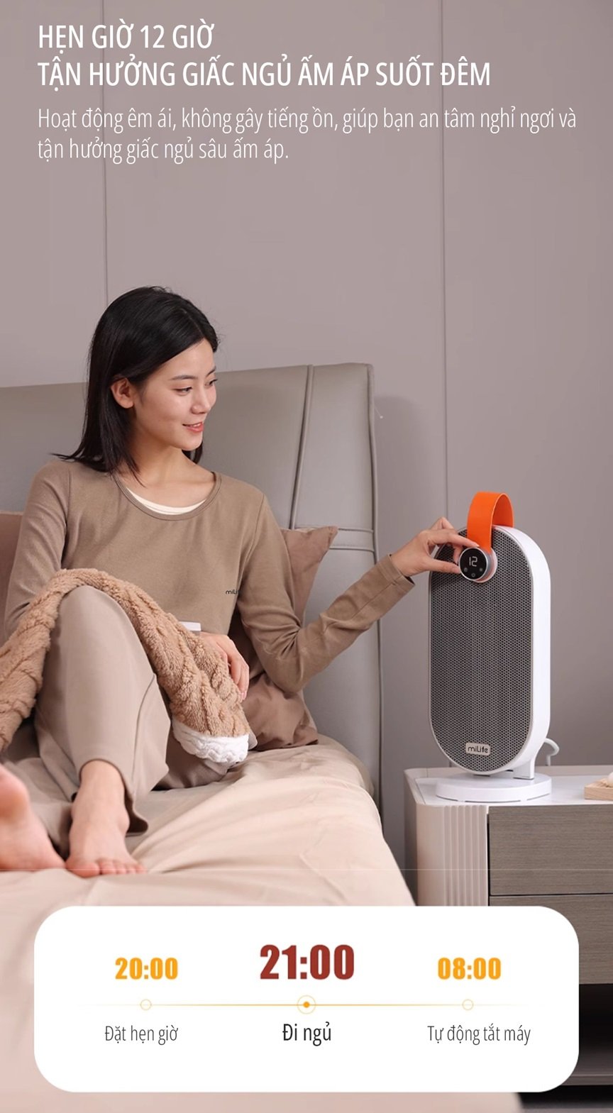 Máy sưởi gốm ceramic miLife hẹn giờ 12 giờ