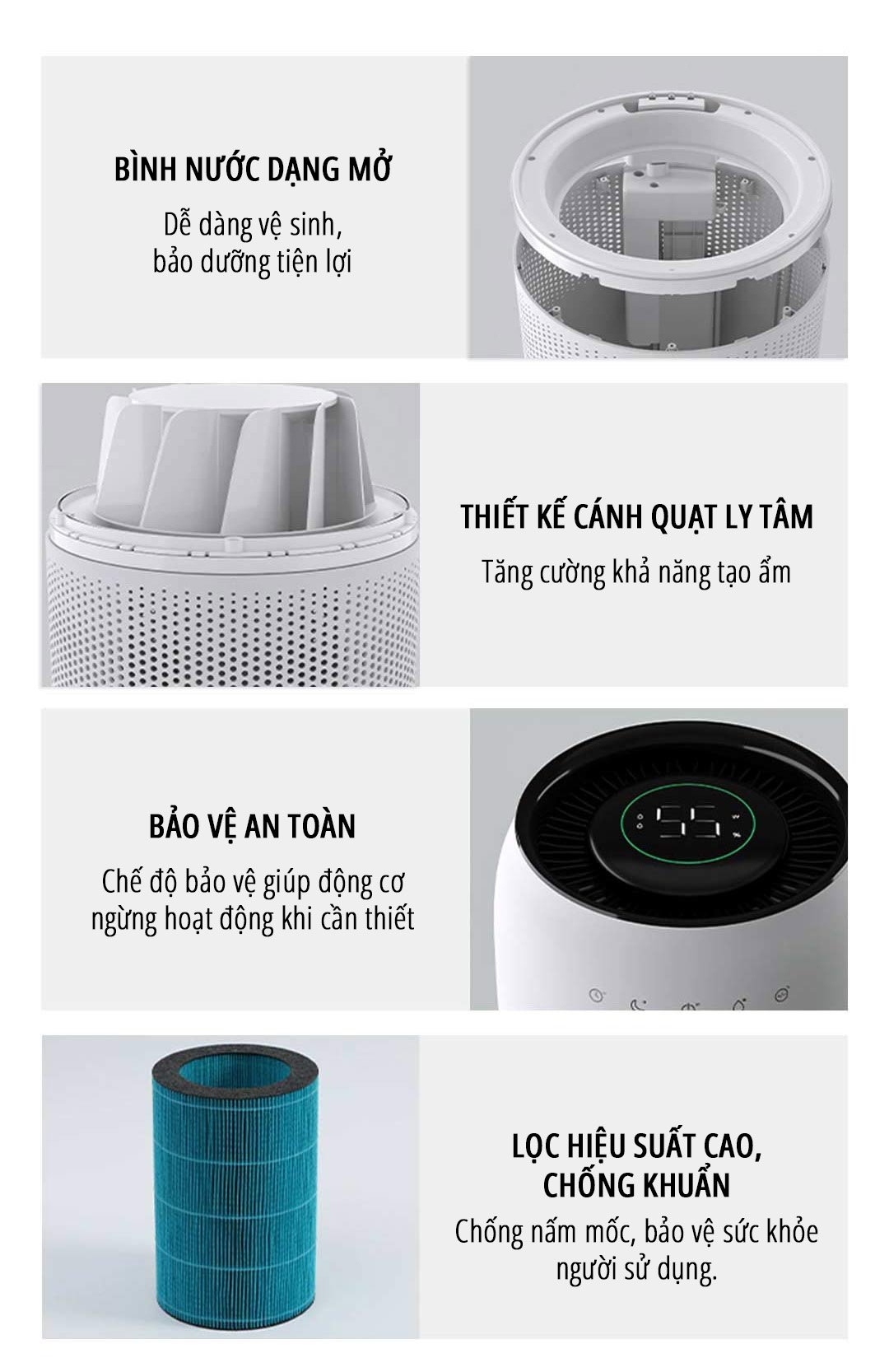 Máy tạo độ ẩm không sương miLife H5P thiết kế tinh tế