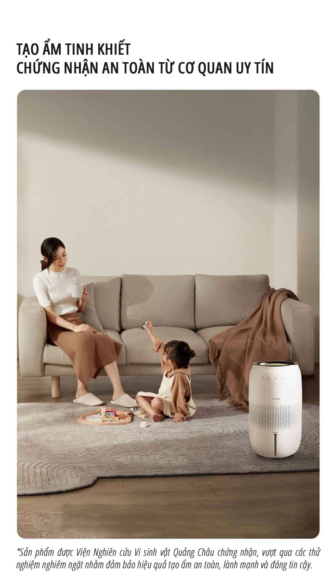 Máy tạo độ ẩm không sương miLife H5P đạt chứng nhận